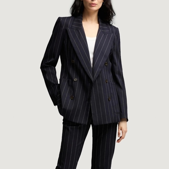 Argent Navy Pinstripe Chelsea Blazer in Stretch Wool - Picture 3 of 8